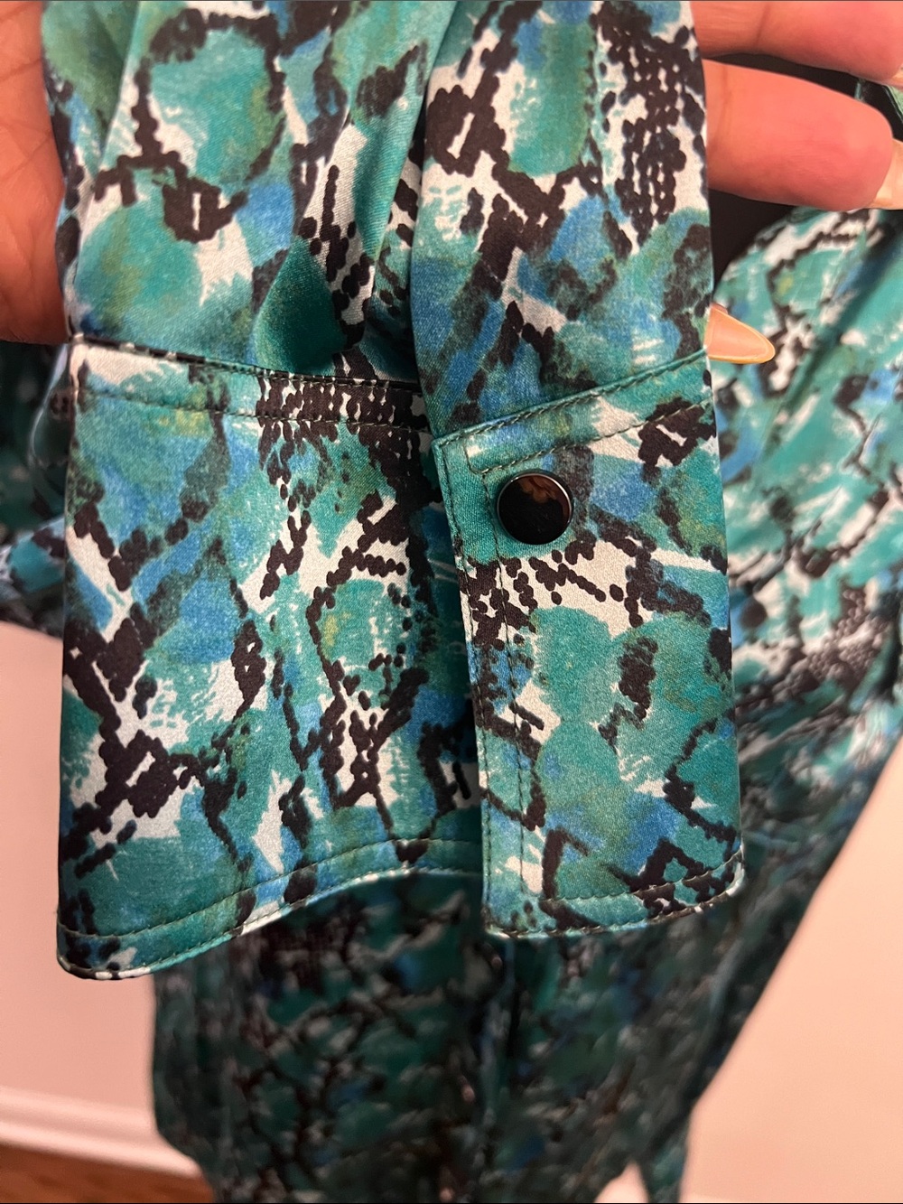 Cache Teal Satin Snake-Print Blouse - Picture 8 of 8